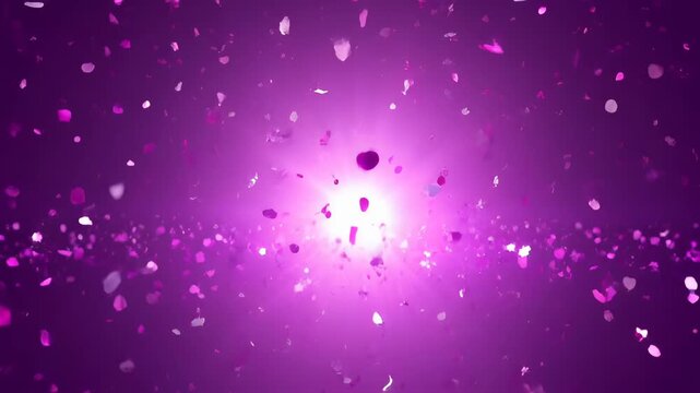 Glittering Purple Background with Floating Confetti, Petals and Particles, Abstract Glow, Festive Celebration and Party Design, Vivid Soft Depth Scene