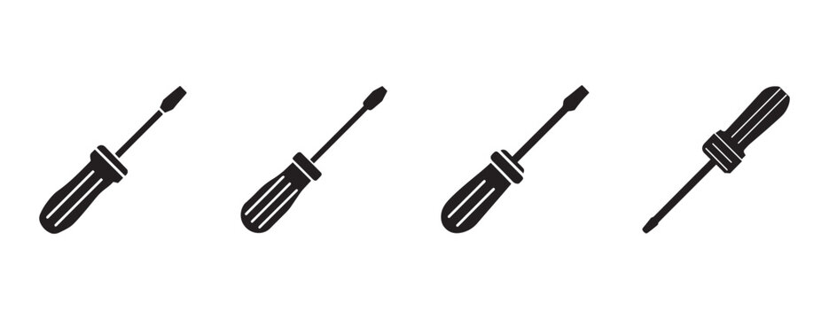 crewdrivers with different tips and handles on white background  set of tools