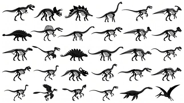 Diverse Collection of Dinosaur Skeletons Showcase Prehistoric Life and Evolution