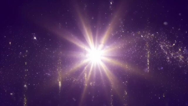 Glittering purple background with radiant star burst, light particle dust, abstract cosmic glow, festive sparkles, magical scene for SEO friendly searchable URL title