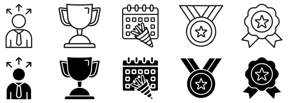 Collection of victory icon set. Winner and trophy vector illustration