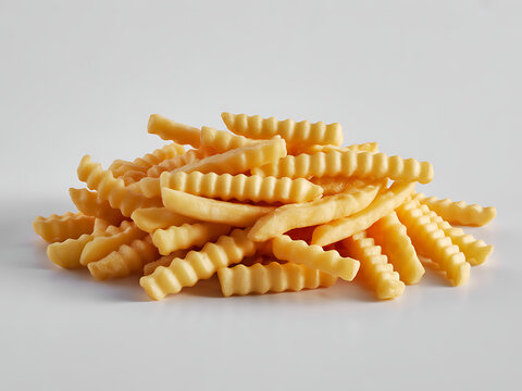 Golden Crinkle Cut French Fries on White Background