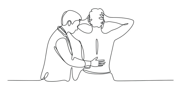 One line drawing of a doctor examining a patient back