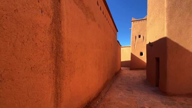 Walking Through the Kasbah Ait Benhaddou Alleyway in Morocco