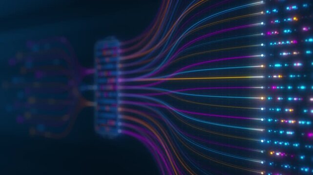 AI Infrastructure Data Flow Through Neural Network Visualization Animation