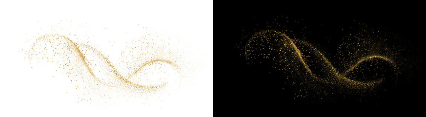 Elegant golden dust particles swirling in a decorative wave motion created with luxury shimmering light effects on transparent background © rehena