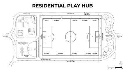 Architectural Blueprint of a Residential Play Hub with Soccer Field and Playground architectural drawing © Muhammad