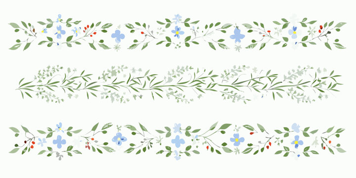 floral borders delicate horizontal patterns flowers leaves