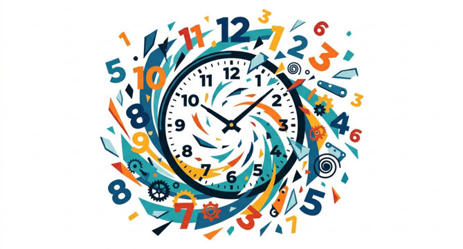 abstract colorful clock Broken Clock Exploding into Pieces Vector Illustration Symbolizing Time Pressure and Deadline Failure