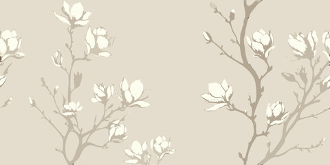 magnolia flowers vector illustration botanical beige background © Dipu