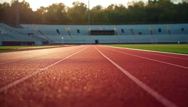 Outdoor stadium featuring a red running track for athletics or workouts.