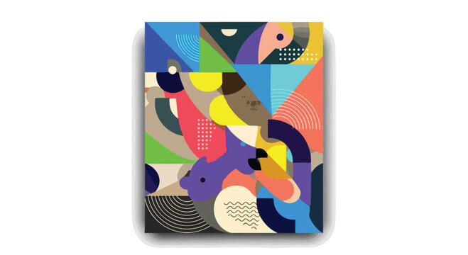 Abstract geometric vector background, colorful bauhaus style poster with circles and triangles, modern artistic pattern for book cover design