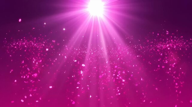 Glittering Purple Background with Bright Light Rays, Sparkling Particle Glow, Floating Sparkle, Magenta Pink Light and Elegant Abstract Festive Design