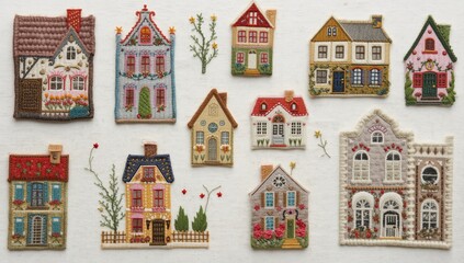 Naklejka premium White background with embroidered house patches.