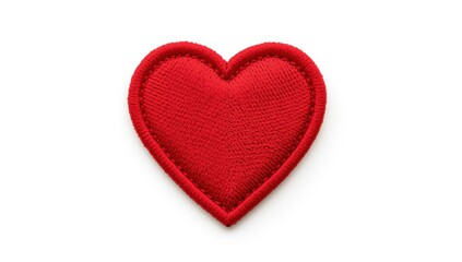Fototapeta premium White-background red heart embroidery patch for clothing embellishment.