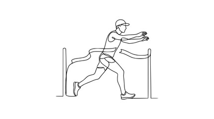 Fototapeta premium Runner crossing finish line, continuous line drawing, sports achievement, victory concept