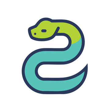 Minimalist snake icon design featuring a stylized green and blue serpent.