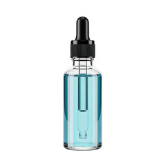 Fototapeta premium Clear glass perfume dropper bottle with blue liquid isolated on transparent background