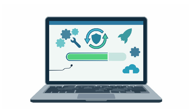 System Update Loading Screen on Laptop Modern Technology Vector Design