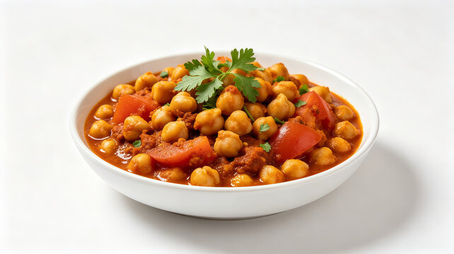 Chana Masala, Spiced Chickpea Curry on White Background