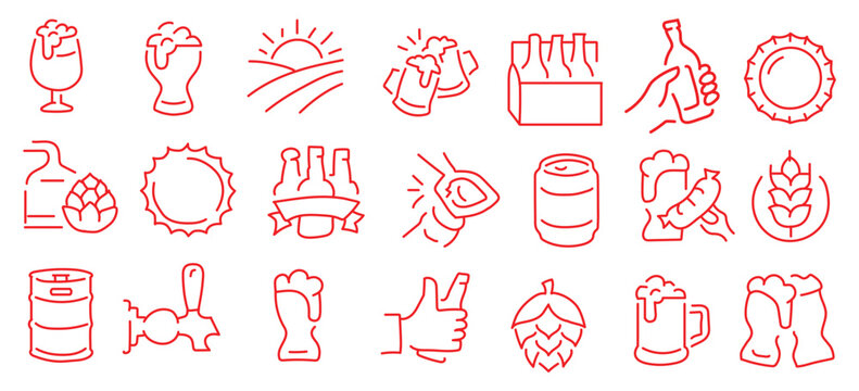 Wine glass, bottle, alcohol, grape, corkscrew, vineyard and barrel editable stroke outline icons set isolated on white background flat vector illustration. Pixel perfect. 64 x 64.