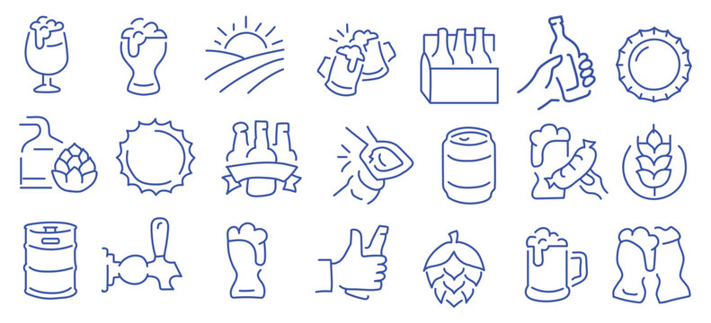 Wine glass, bottle, alcohol, grape, corkscrew, vineyard and barrel editable stroke outline icons set isolated on white background flat vector illustration. Pixel perfect. 64 x 64.