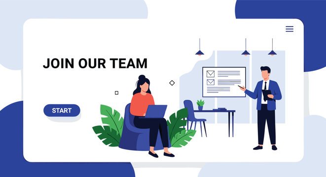 Corporate team members collaborate on a presentation to invite new talents to join their creative and professional work environment.