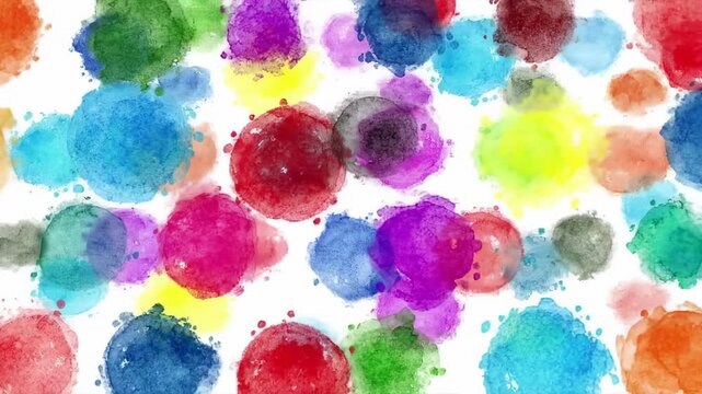 Colorful watercolor splotches in a variety of circular shapes against white