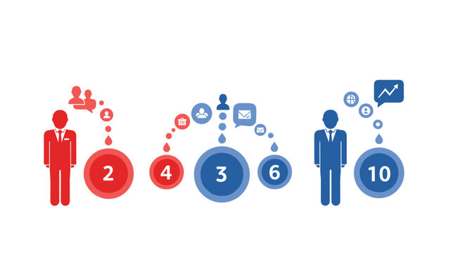 Business management infographic elements showing professional silhouettes with data bubbles and numbers for corporate performance reporting.