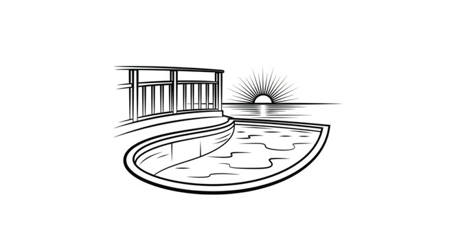 Swimming pool with deck and sun.