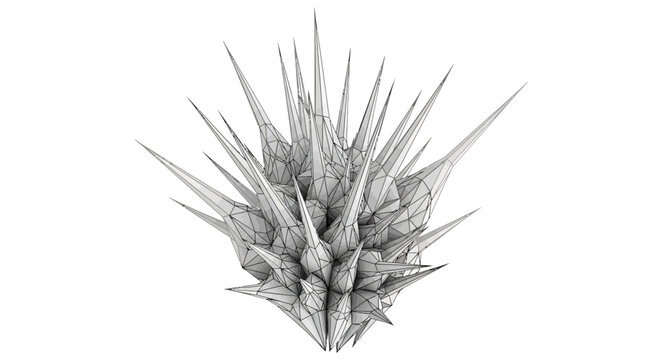Abstract three dimensional polygonal structure with sharp spikes isolated on white