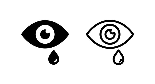 Crying eye icon with tear drop, black and white, emotional symbol, graphic resource