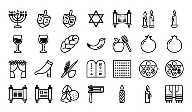 Jewish holiday icons collection for hanukkah and passover with religion hanukkah passover tradition