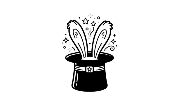 Magic rabbit ears emerging from top hat graphic illustration with illusion performance entertainment