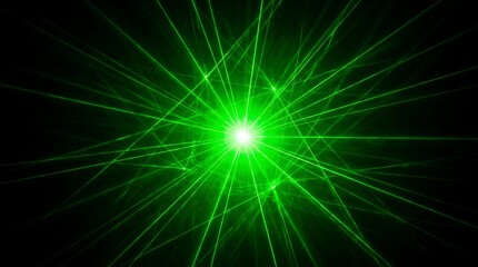 Fototapeta premium Radiant Green Laser Light Burst in Dark Abstract Core Background