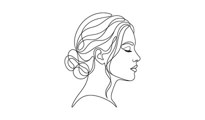 Minimalist continuous line art portrait of a woman with an elegant updo hairstyle in profile, portrait © ROP