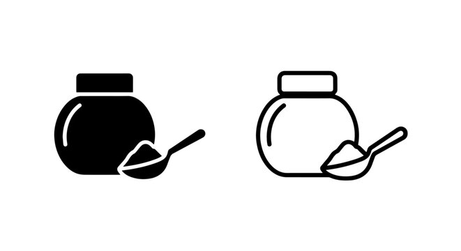 Jar with scoop and powder icons for supplements nutrition and cooking vector
