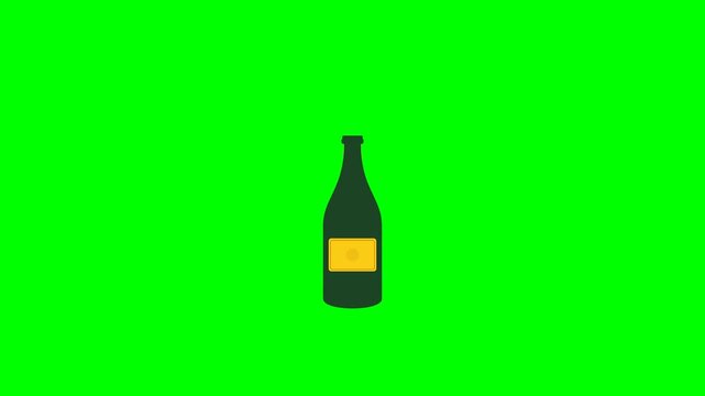 Champagne bottle popping explosion with liquid splash on green screen chroma key animation