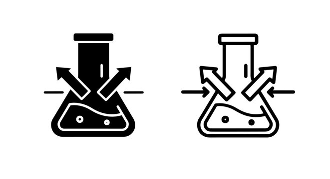 Chemical reaction flask with divergent arrows icon