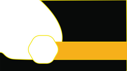 Black background with bold white curved dome and hexagon intersected by thick yellow band forming abstract modern geometric contrast composition © Sawera