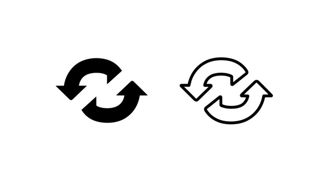 Circular refresh arrows icon set, reload and cycle rotation vector graphic