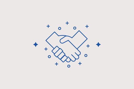 Two business partners handshaking line icon for corporate agreement signing for b2b partnership platforms. Practical vector illustration for successful contract conclusion, networking deal confirmatio