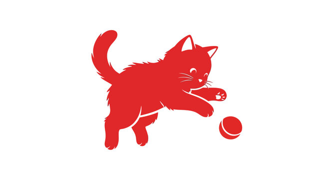 Red cat playing with tennis ball.
