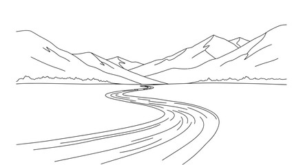 Road curves through mountain landscape scene. © lasmini
