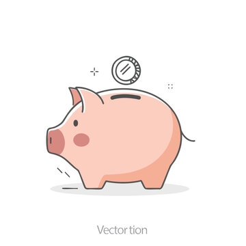Pink Piggy Bank with Coin Illustration for Savings and Financial Growth.