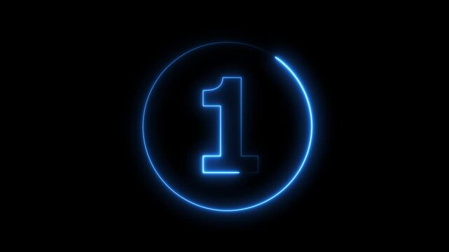 Futuristic Neon Number Animation with Blue Glow on Black Background