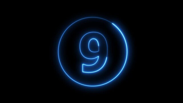 Glowing Neon Number with Futuristic Blue Light Effect on Black Background