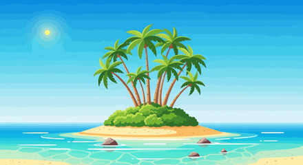 Obraz premium A small tropical island featuring a cluster of lush green palm trees.