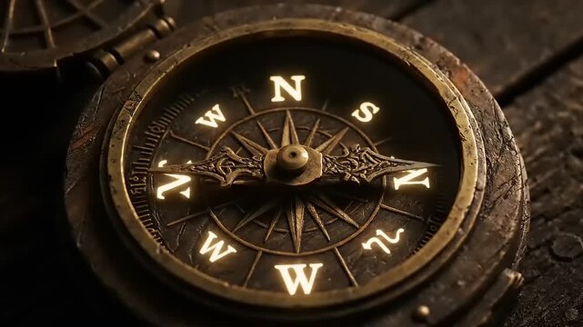 Vintage Compass Navigation Tool Closeup.