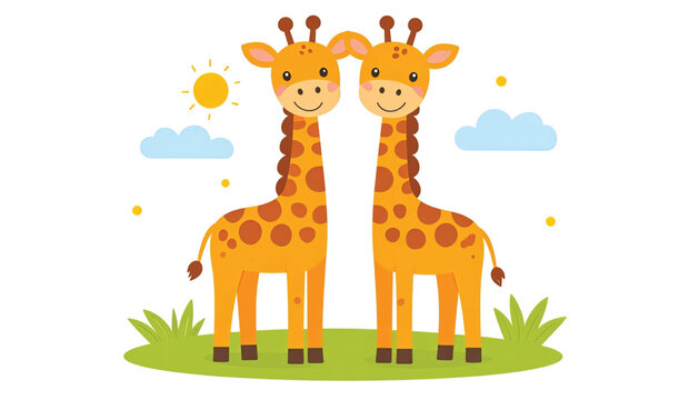 Two giraffes standing side by side.